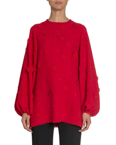 Andrew Gn Scattered Floral Long-sleeve Tunic In Red