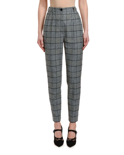 Dolce & Gabbana High-waist Cropped Prince Of Wales Plaid Pants In Black Pattern
