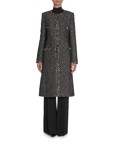 Andrew Gn Embroidered Tweed Coat In Black/silver