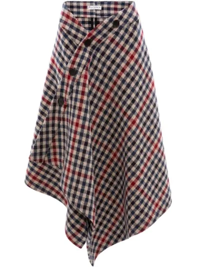 Jw Anderson Checked-wool Asymmetric Wrapped Blanket Skirt In Navy