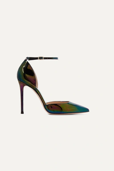 Gianvito Rossi Patent Holographic D'orsay Ankle Pumps In Black