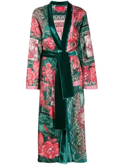 F.r.s For Restless Sleepers Rose-print Silk Scarf Dressing Gown Coat In Green