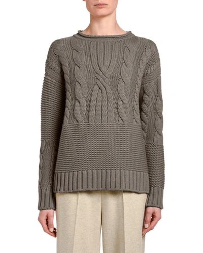 Agnona Mixed Cable-knit Cashmere Sweater In Brown/green