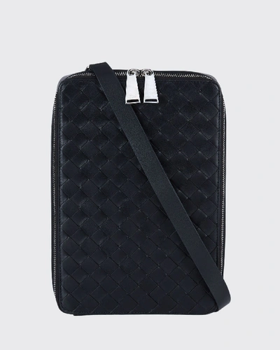 Bottega Veneta Men's Intrecciato Leather Crossbody Wallet In Black