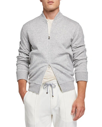 Brunello Cucinelli Men's Zip-front Cashmere/cotton Sweatshirt In Gray