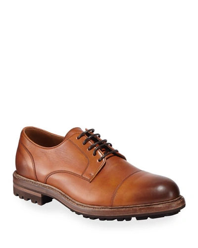 Brunello Cucinelli Men's Leather Lug-sole Derby Shoes In Brown