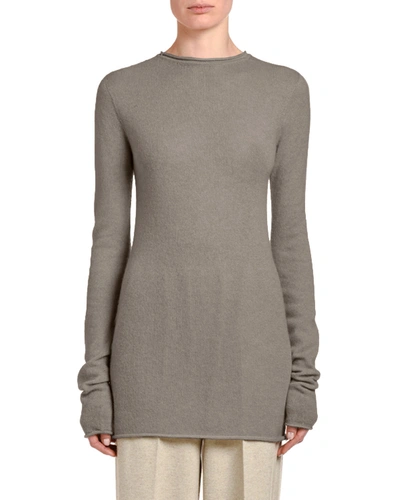 Agnona Long Round-neck Cashmere Sweater In Brown/green