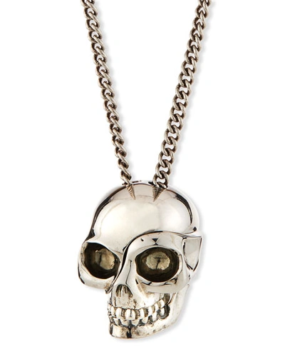 Alexander Mcqueen Men's Divided Skull Pendant Necklace In Silver