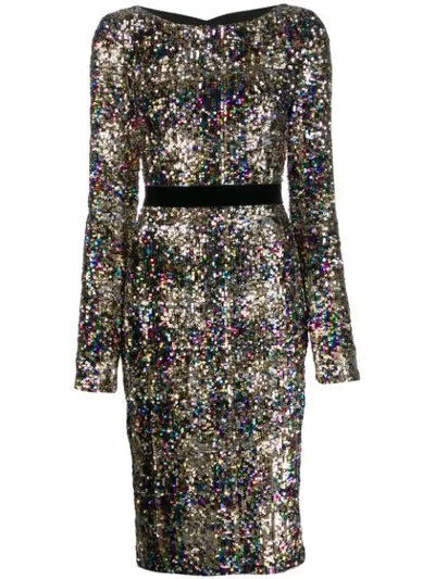 Talbot Runhof Patina Sequin Plaid Long-sleeve Cocktail Dress In Multi