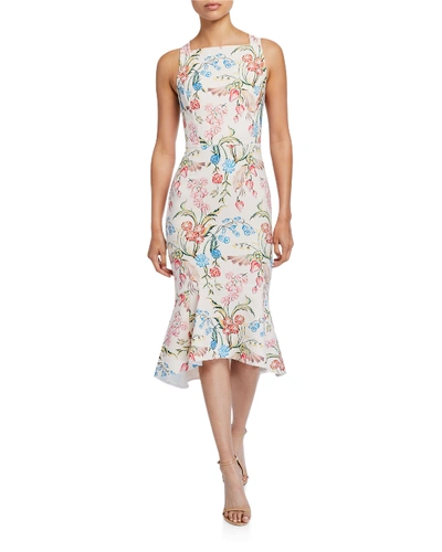Peter Pilotto Floral-print Cady Square-neck Dress In White