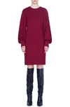 Akris Punto Women's Puff-sleeve Wool Flannel Shift Dress In Ruby