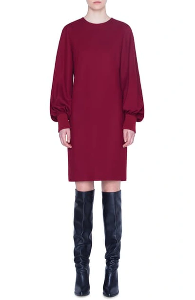 Akris Punto Women's Puff-sleeve Wool Flannel Shift Dress In Ruby
