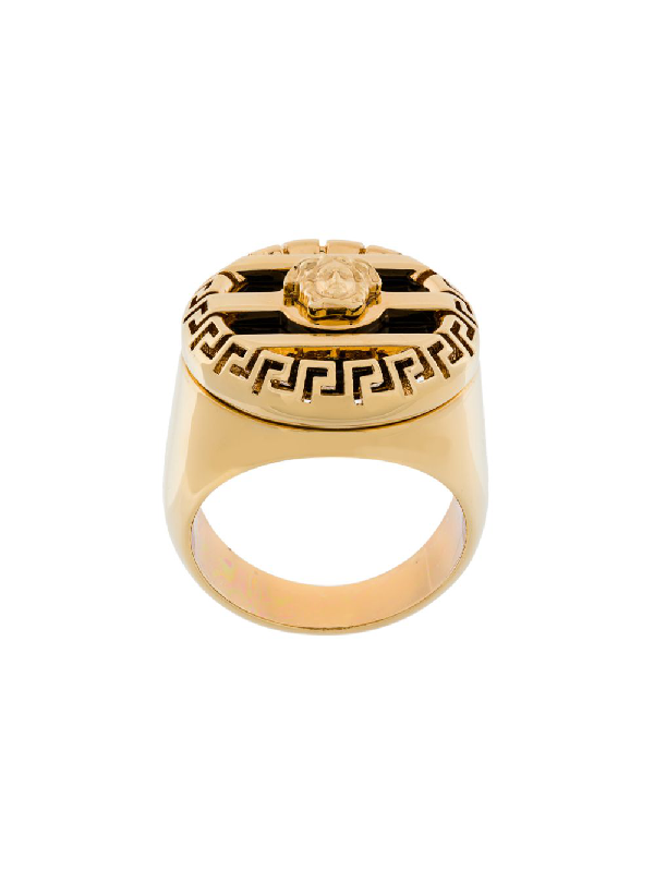 Versace 3d Greek Key Medusa Ring In 