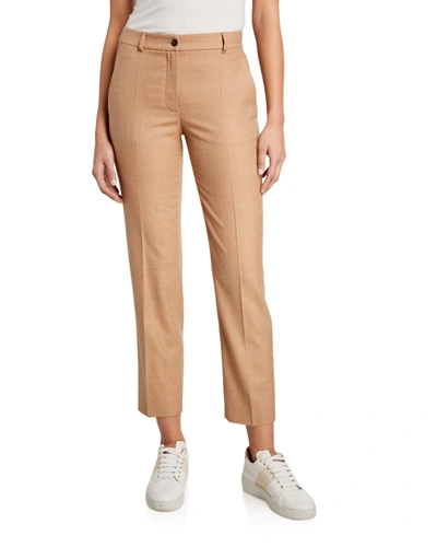 Agnona Wool Flannel Straight-leg Ankle Pants In Camel