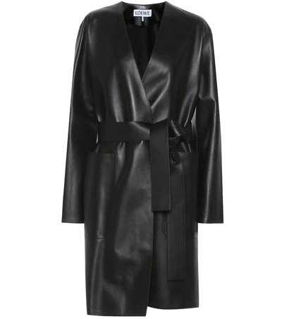 Loewe Belted Mid-length Coat In Black