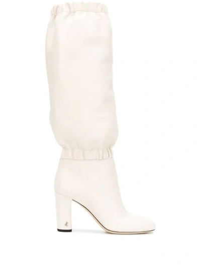 Jimmy Choo Maxyn 85 Latte Soft Nappa Leather Knee Boots In White