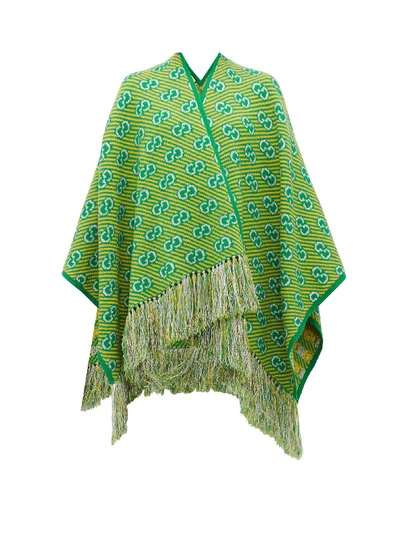 Gucci Gg-jacquard Striped Wool-blend Poncho In Green