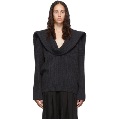 Jacquemus Ahwa Draped Scarf-neckline Wool-blend Sweater In Grey