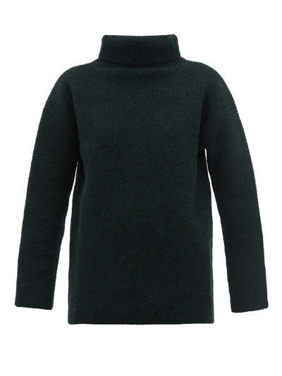 Jacquemus Agde Ribbed-knit Roll-neck Wool-blend Sweater In Green