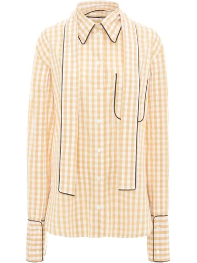 Jw Anderson Scarf-collar Gingham Cotton Shirt In Brown