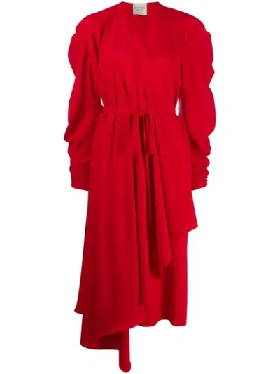 A.w.a.k.e. Gathered-sleeve Wrap Dress In Red
