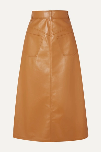 A.w.a.k.e. Ginger Back-to-front Faux-leather Midi Skirt In Camel