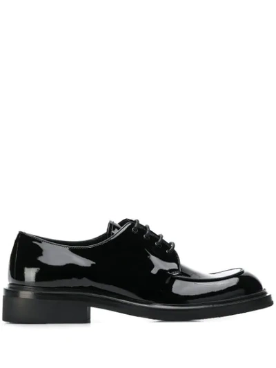 Prada Square-toe Patent-leather Derby Shoes In Black