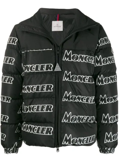 Moncler Faiveley All Over Logo Print Down Jacket In Black