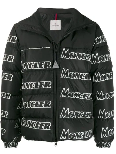Moncler Faiveley All Over Logo Print Down Jacket In Black ModeSens