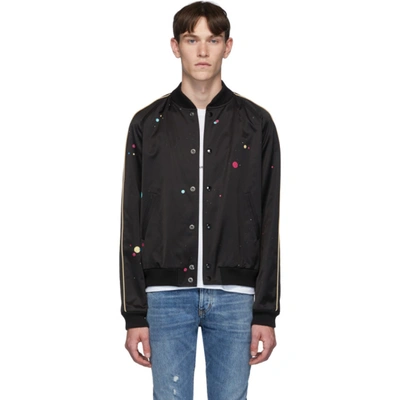 Saint Laurent Black & Multicolor Logo Teddy Bomber Jacket