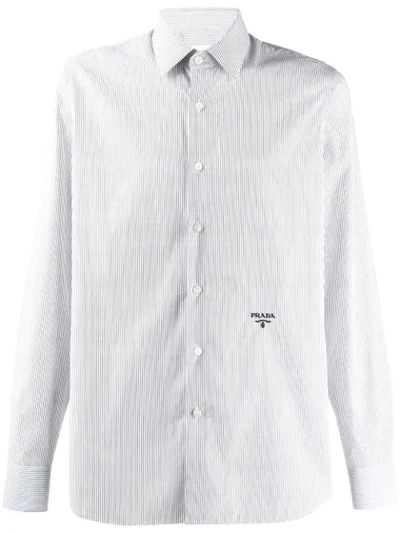 Prada Logo-embroidered Striped Cotton Shirt In Black