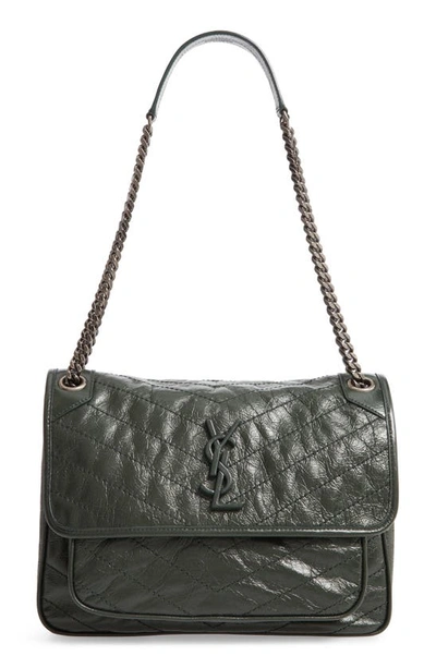 Saint Laurent Niki Medium Monogram Ysl Shiny Waxy Quilted Shoulder Bag In Green