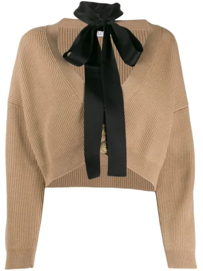 Red Valentino Cropped Virgin Wool Knit Cardigan In 954 Camello