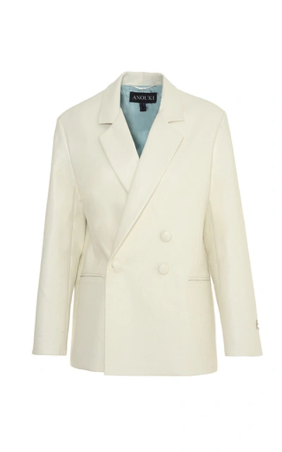Anouki Double-breasted Leather-effect Blazer In White