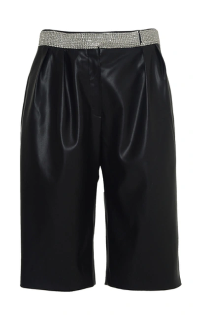 Anouki Crystal-embellished Leather-effect Shorts In Black