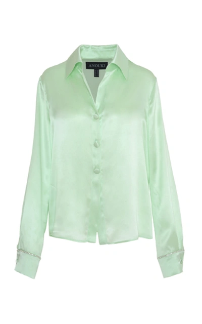 Anouki Crystal-embellished Satin-effect Silk Shirt In Green