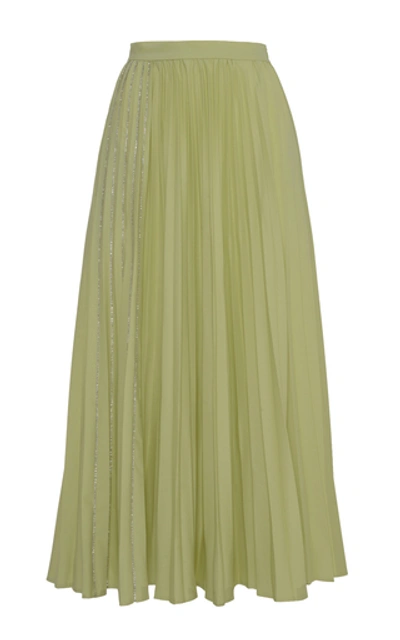 Anouki Pleated Crystal-embellished Wool-effect Maxi Skirt In Green