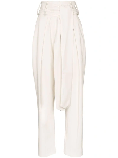 Anouki Crystal-embellished Leather-effect Wide-leg Trousers In White