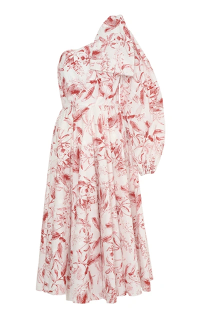 Anouki One-shoulder Floral-print Cotton Midi Dress In Multi