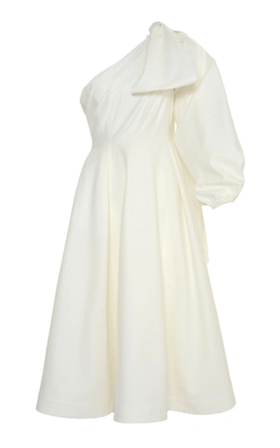 Anouki One-shoulder Cotton Midi Dress In White