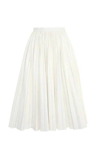 Anouki Pleated Crystal-embellished Leather-effect Midi Skirt In White