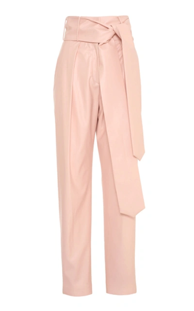 Anouki Pin Tucked Leather-effect Wide-leg Pants In Pink