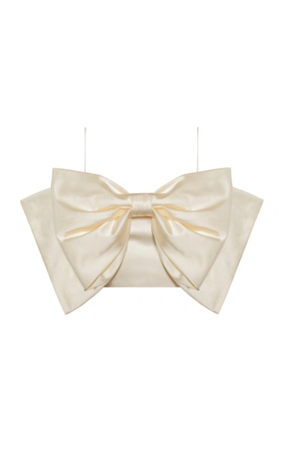 Anna October Paris Bow-embellished Satin Crop Top In Neutral