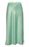 Anna October Dido Belt-accented Satin Midi Skirt In Green