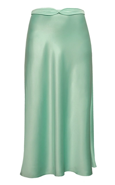 Anna October Dido Belt-accented Satin Midi Skirt In Green