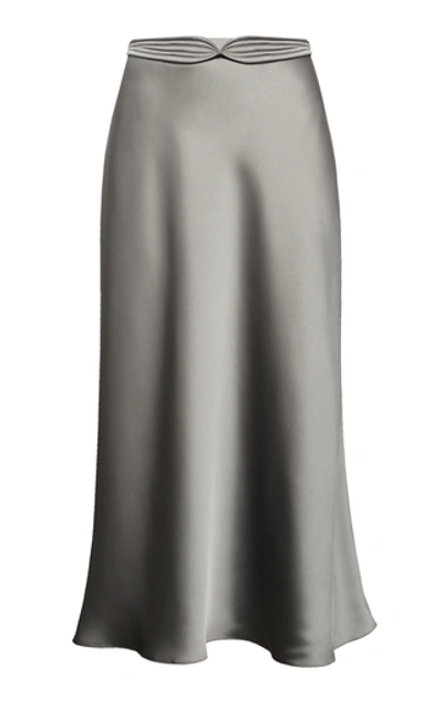 Anna October Dido Satin Midi Skirt In Grey