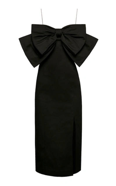 Anna October Crème De La Crème Bow-embellished Satin Dress In Black