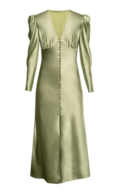 Anna October Trankility Silk Midi Dress In Green