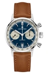 Hamilton Men's Swiss Automatic Chronograph Intra-matic Brown Leather Strap Watch 40mm In Blue / Brown