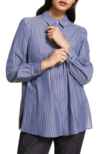 Marina Rinaldi Baltico Stripe Button-up Shirt In Navy